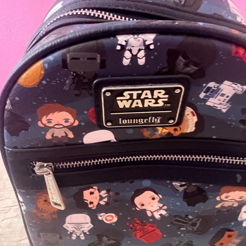 L Loungefly Star Wars Chibi AOP Mini Backpack Disney Parks Leia R2 Stormtrooper